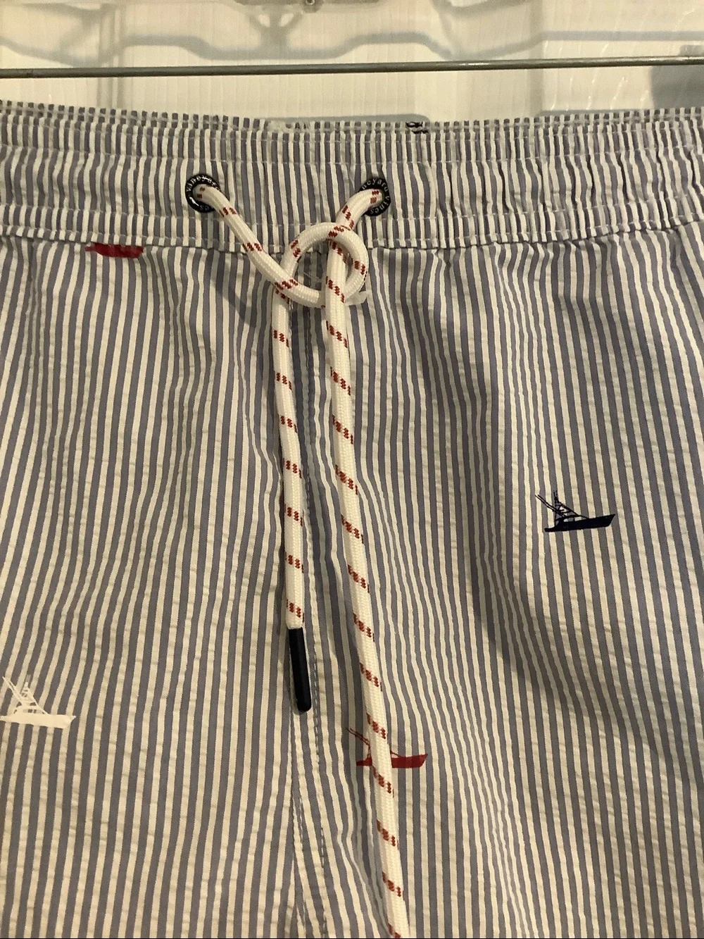VINEYARD VINES Men’s Blue/White Searsucker Nautical Bathing Suit Swim Trunks XL